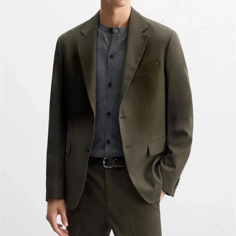 New Zara Textured Single Breasted Lapel Collar Moss Green Suit Blazer 38 NWOT